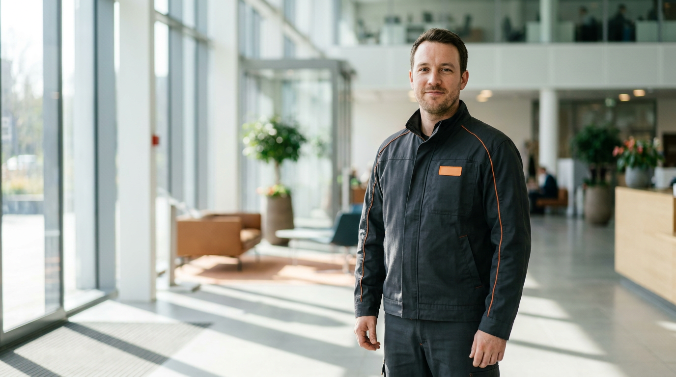 Mitarbeiter von RS Reinigung Service in moderner Lobby